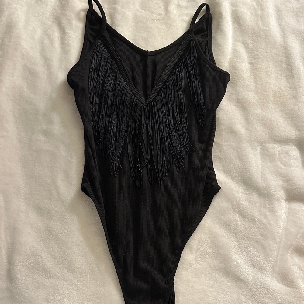 Black Fringe women’s body suit